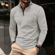 Waffle Sports Polo Shirt with long sleeves and zipper decoration in gray, perfect for casual and athletic wear.