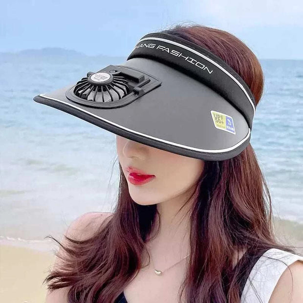 Women's UV Protection Fan Hat with built-in fan for cooling and sun protection.
