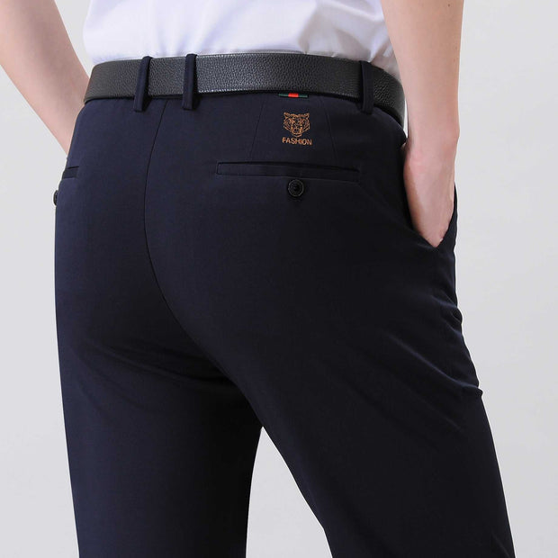 Anti-wrinkle business trousers showcasing sleek, crease-free design and tailored fit.