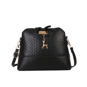 Womens Mini Portable Handbag in black with telescopic handle and shoulder strap, stylish PU material.