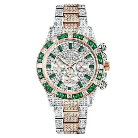Diamond Calendar Watch with sparkling diamonds and calendar display.