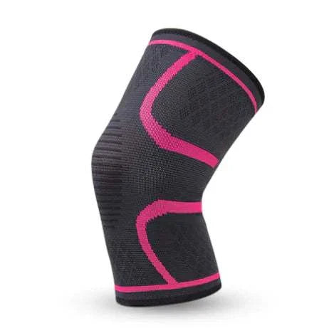 Fitness Compression Knee Pad in dark grey with pink accents, offering support and stability for workouts.