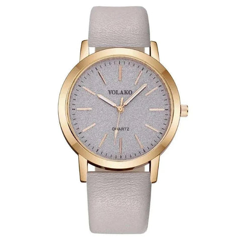 Elegant Full Star Womens Watch with gray dial and leather band.