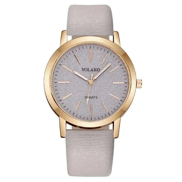 Elegant Full Star Womens Watch with gray dial and leather band.