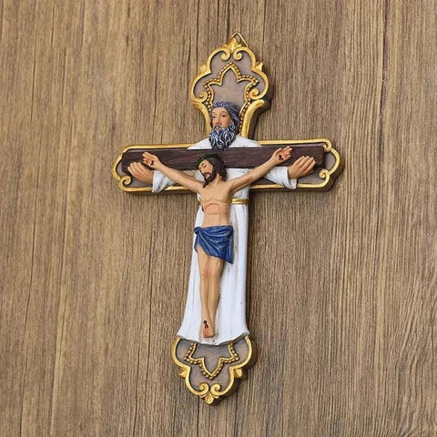 Religious Cross Wall Ornament with intricate crucifix design, elegant home decor.