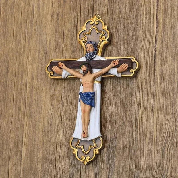 Religious Cross Wall Ornament with intricate crucifix design, elegant home decor.