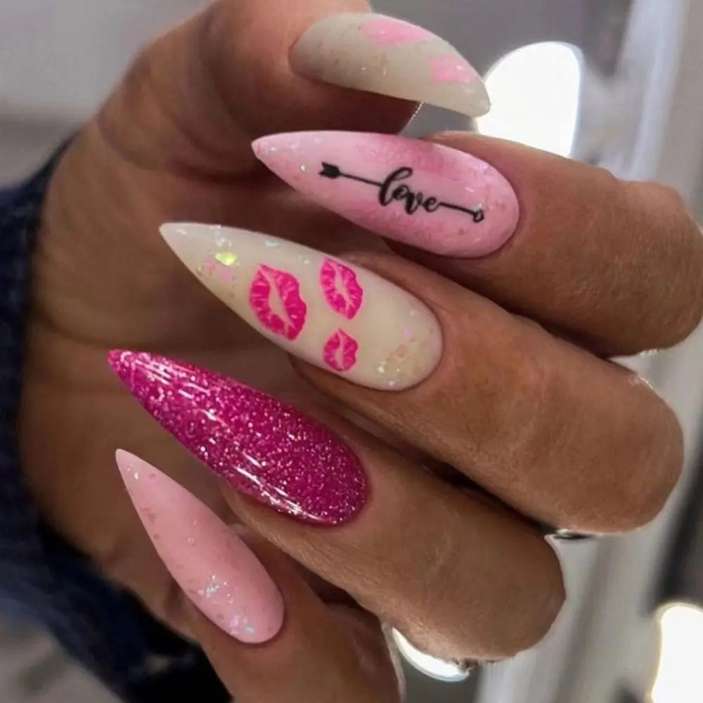 Long French Stiletto Fake Nails