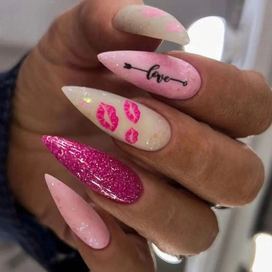 Long French Stiletto Fake Nails