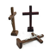 Wooden Jesus Cross with Stand in different colors, elegant religious decor.