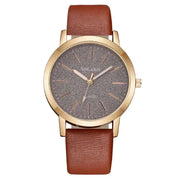 Elegant Full Star Womens Watch with leather band and gold-tone case.