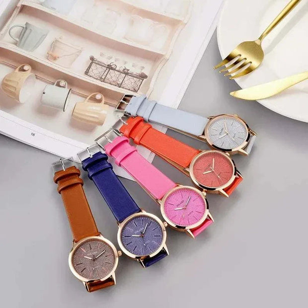 Elegant Full Star Womens Watch with colorful leather bands and star-accented dials.