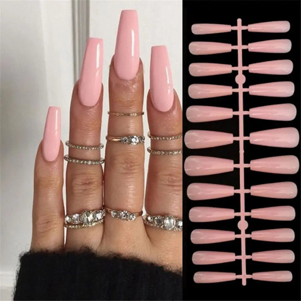 Long French Stiletto Fake Nails