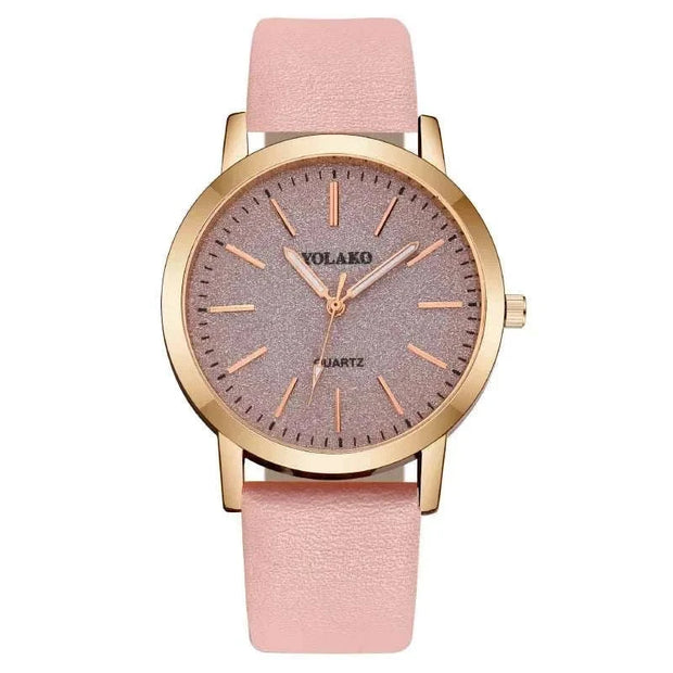 Elegant Full Star Womens Watch with pink leather band and star-accented dial.