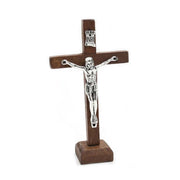 Wooden Jesus Cross with stand, intricate detailing, religious decor.