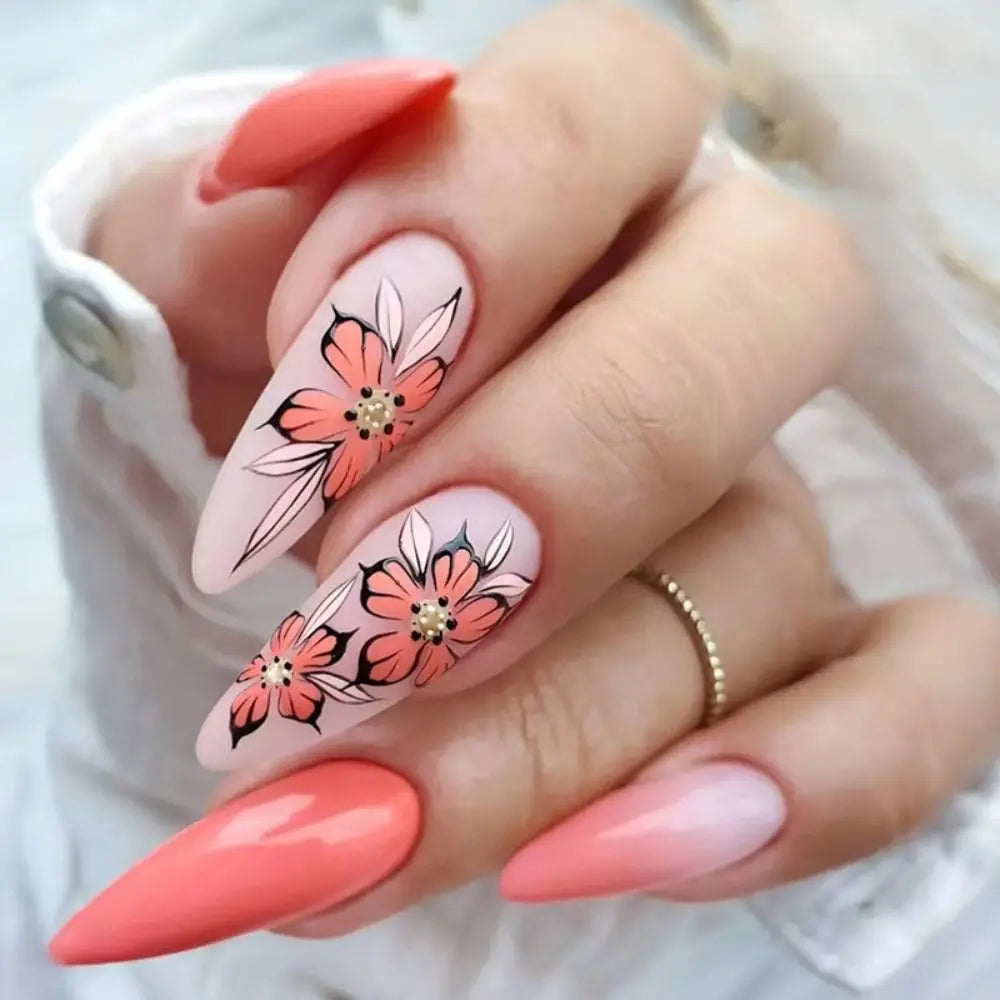 Long French Stiletto Fake Nails