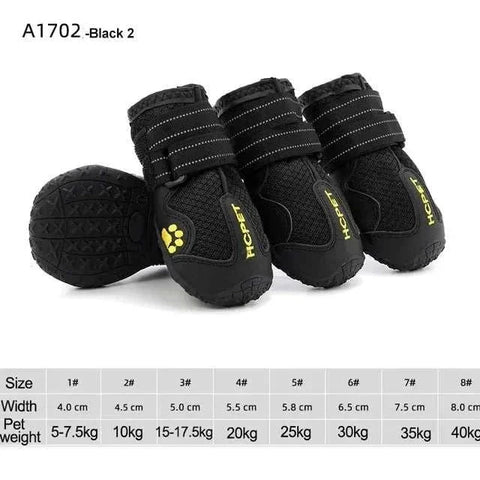Waterproof Reflective Dog Boots with adjustable straps and reflective strips for safety and comfort.