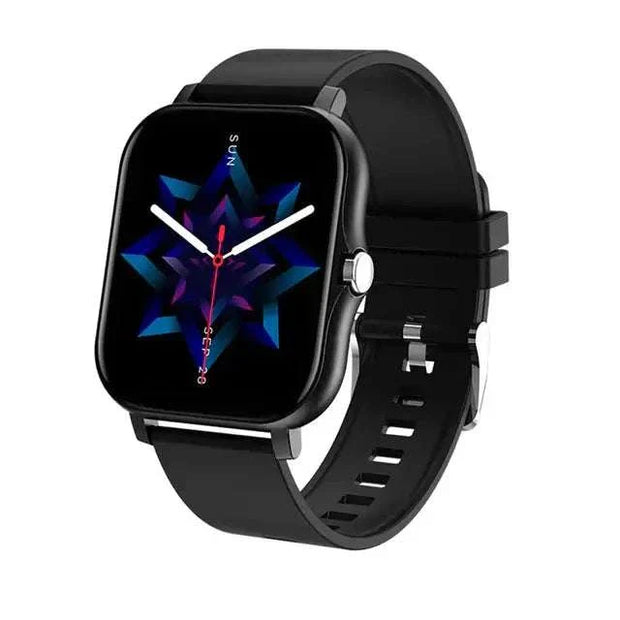 Fitness Tracker Smart Watch with 1.69-inch color touch screen and black strap.