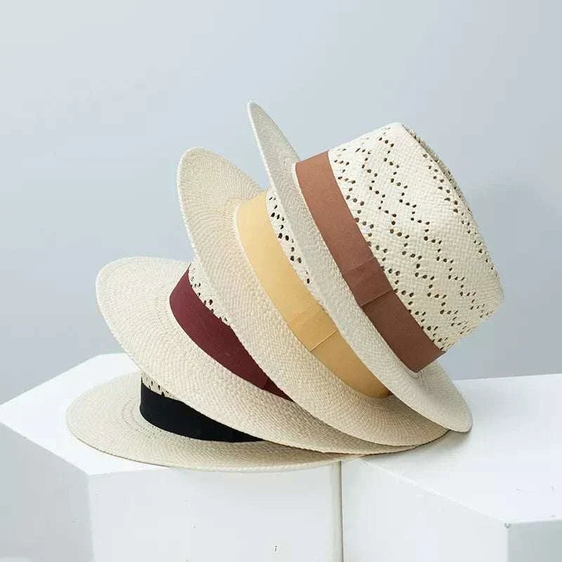 Women’s Ribbon Accent Straw Hat with ribbon accent, classic summer beach accessory from Hot Topic Goods
