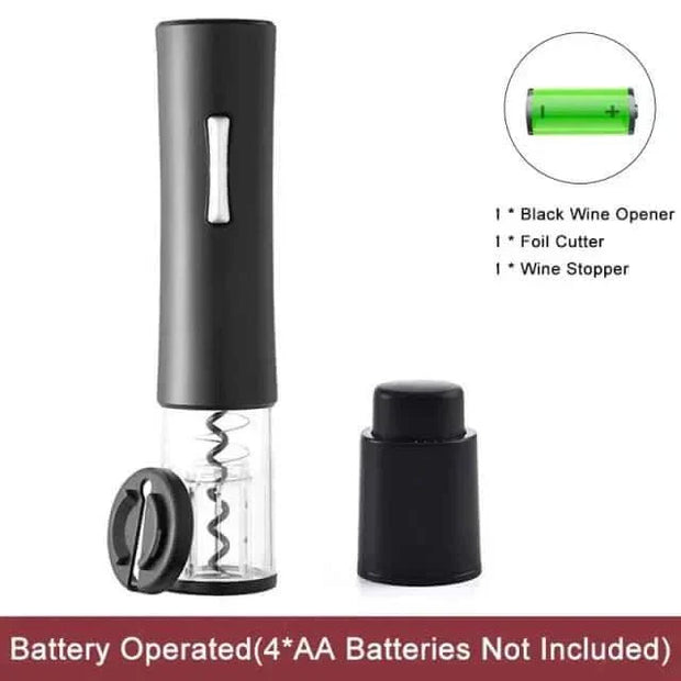 Automatic Wine Bottle Opener with foil cutter and stopper, battery-operated.