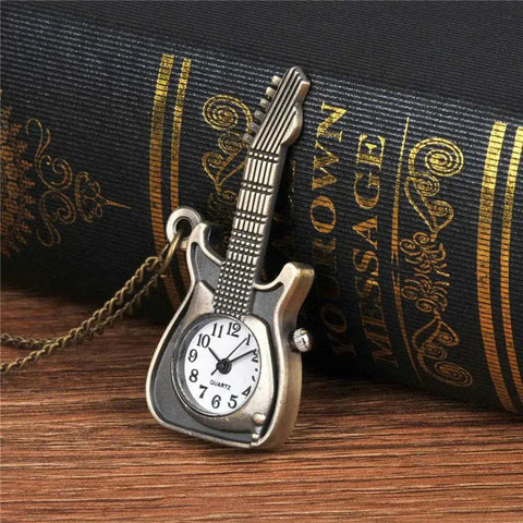 Steampunk Antique Watch with guitar design, featuring intricate gears and vintage charm.