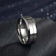 Gold Electroplated Ring with flawless finish and geometric design on dark background.