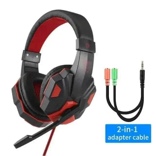 Led Light Wired Gamer Headset with noise-canceling mic and 2-in-1 cable for PC and consoles.