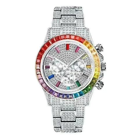 Diamond Calendar Watch with a colorful bezel and sparkling diamond accents.