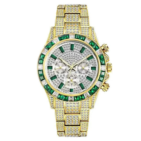Diamond Calendar Watch with sparkling diamonds and calendar display, luxurious and elegant design.