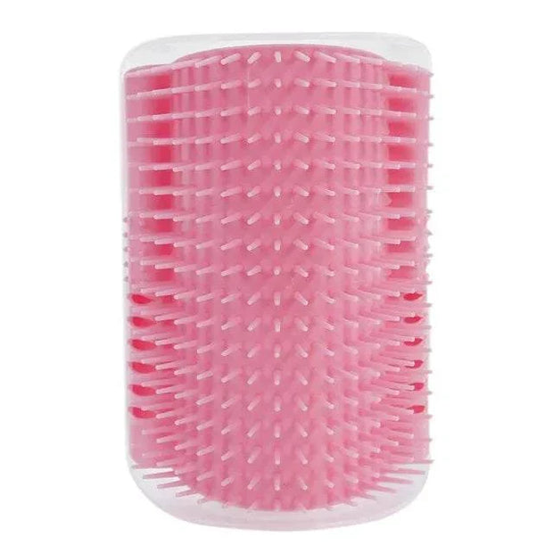 Cat Corner Groomer Brush for self-grooming, pink plastic design.