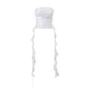 Lace-up tube top with adjustable front tie and breathability for summer styling.