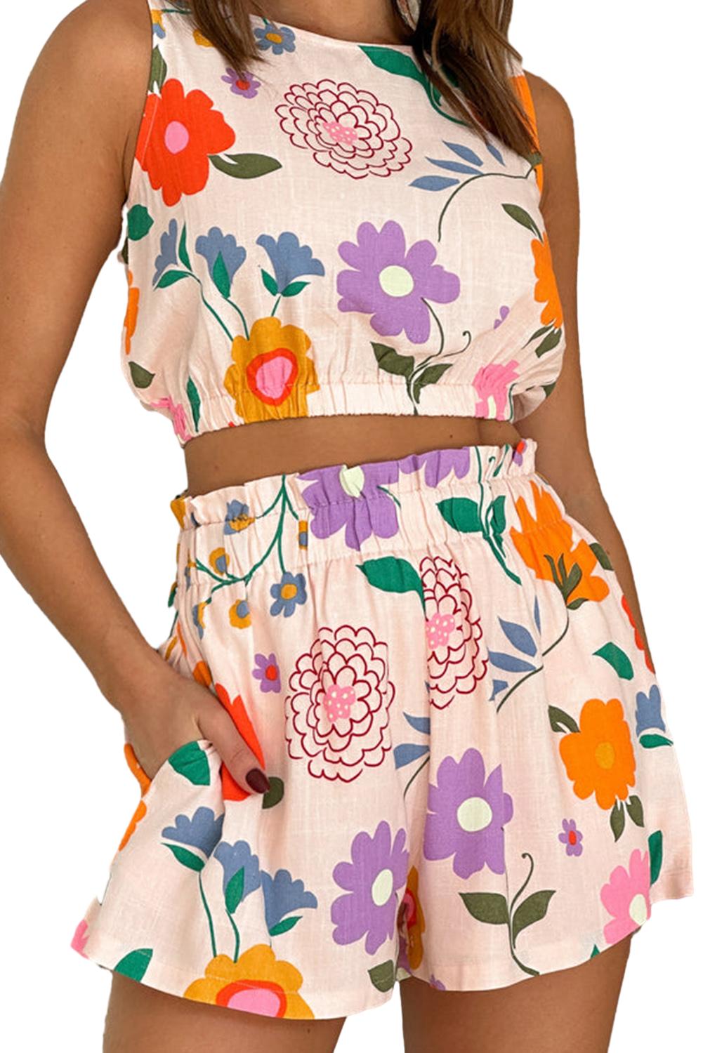 Floral Cropped Tank and Shorts Set