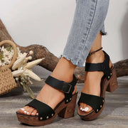 Peep Toe Block Heel Sandals with ankle strap in black, showcasing chic design and comfort for versatile wear.