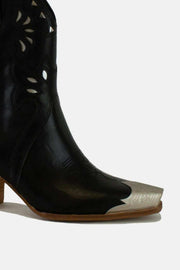 Beast Fashion Floral Embroidery Boots with intricate detailing and mid heel design.