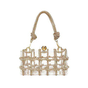 French Rhinestone Square Handbag with elegant design and sparkling rhinestones featuring a unique square shape.