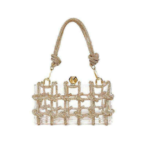 French Rhinestone Square Handbag with elegant design and sparkling rhinestones featuring a unique square shape.