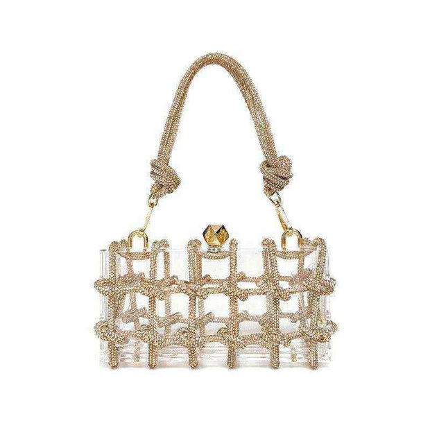 French Rhinestone Square Handbag with elegant design and sparkling rhinestones featuring a unique square shape.