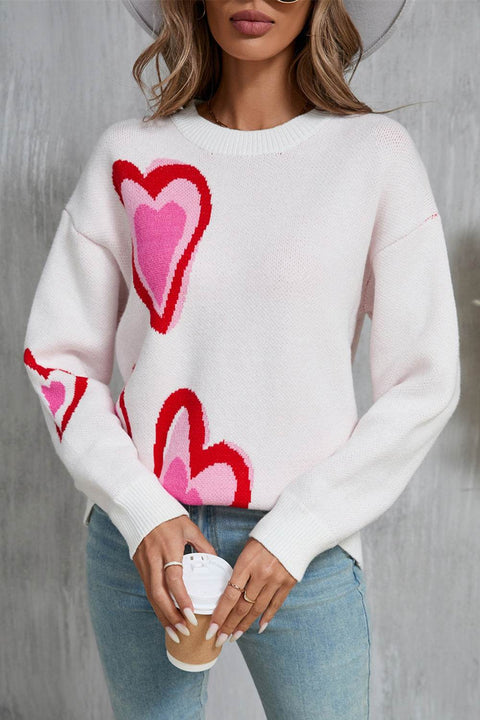 Angel Wings Heart Round Neck Sweater with graphic heart design, cozy fit, and long sleeves.