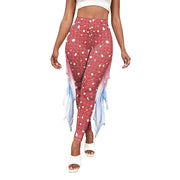 Little Mermaid Fin Print Pants with vibrant mermaid scale design and flared fins.