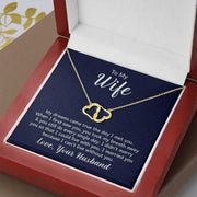 Wife Love Necklace with gold pendant and diamond accents in gift box.