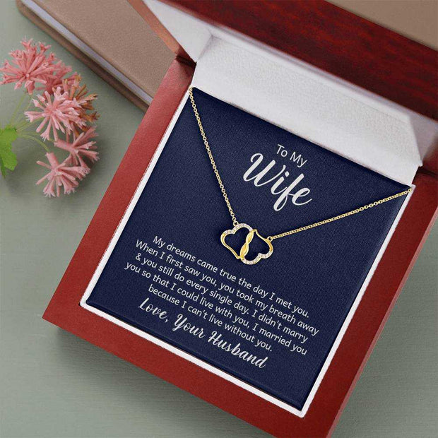 Wife Love Necklace in gift box with elegant gold chain and pendant, perfect for special occasions.