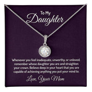 Eternal Hope Daughter Necklace on display with "To My Daughter" message card, featuring elegant pendant and chain.