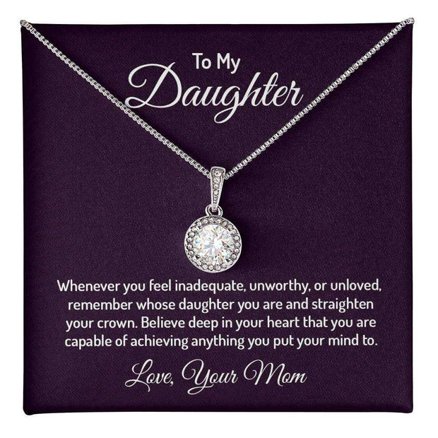Eternal Hope Daughter Necklace on display with "To My Daughter" message card, featuring elegant pendant and chain.