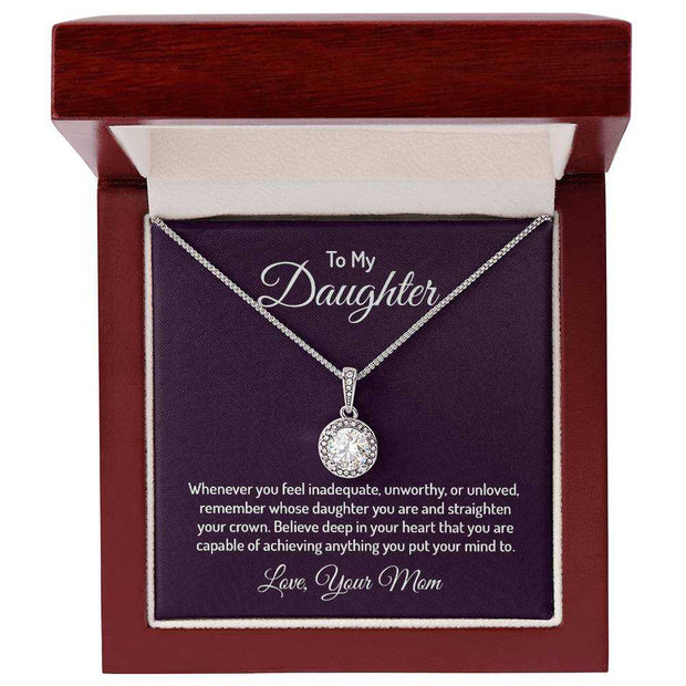 Eternal Hope Daughter Necklace in an elegant gift box with a heartfelt message, featuring a sparkling pendant on a delicate chain.
