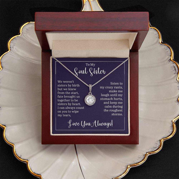 Eternal Hope Necklace displayed in an elegant box with a heartfelt message for a soul sister.