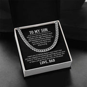 Cuban Link Son Chain in sleek black gift box with heartfelt message.