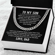 Cuban Link Son Chain in gift box with heartfelt message.