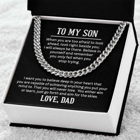 Cuban Link Son Chain in gift box with heartfelt message.