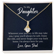 Alluring Beauty Daughter Necklace in gold with a heartfelt message, featuring a sparkling pendant in an elegant gift box.