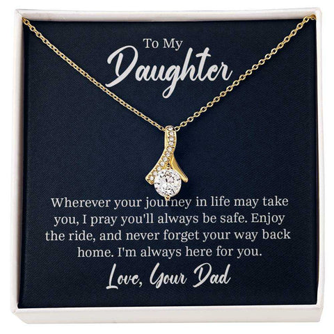 Alluring Beauty Daughter Necklace in gold with a heartfelt message, featuring a sparkling pendant in an elegant gift box.