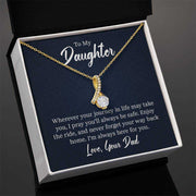 Alluring Beauty Daughter Necklace in luxury gift box with gold finish and cubic zirconia pendant.